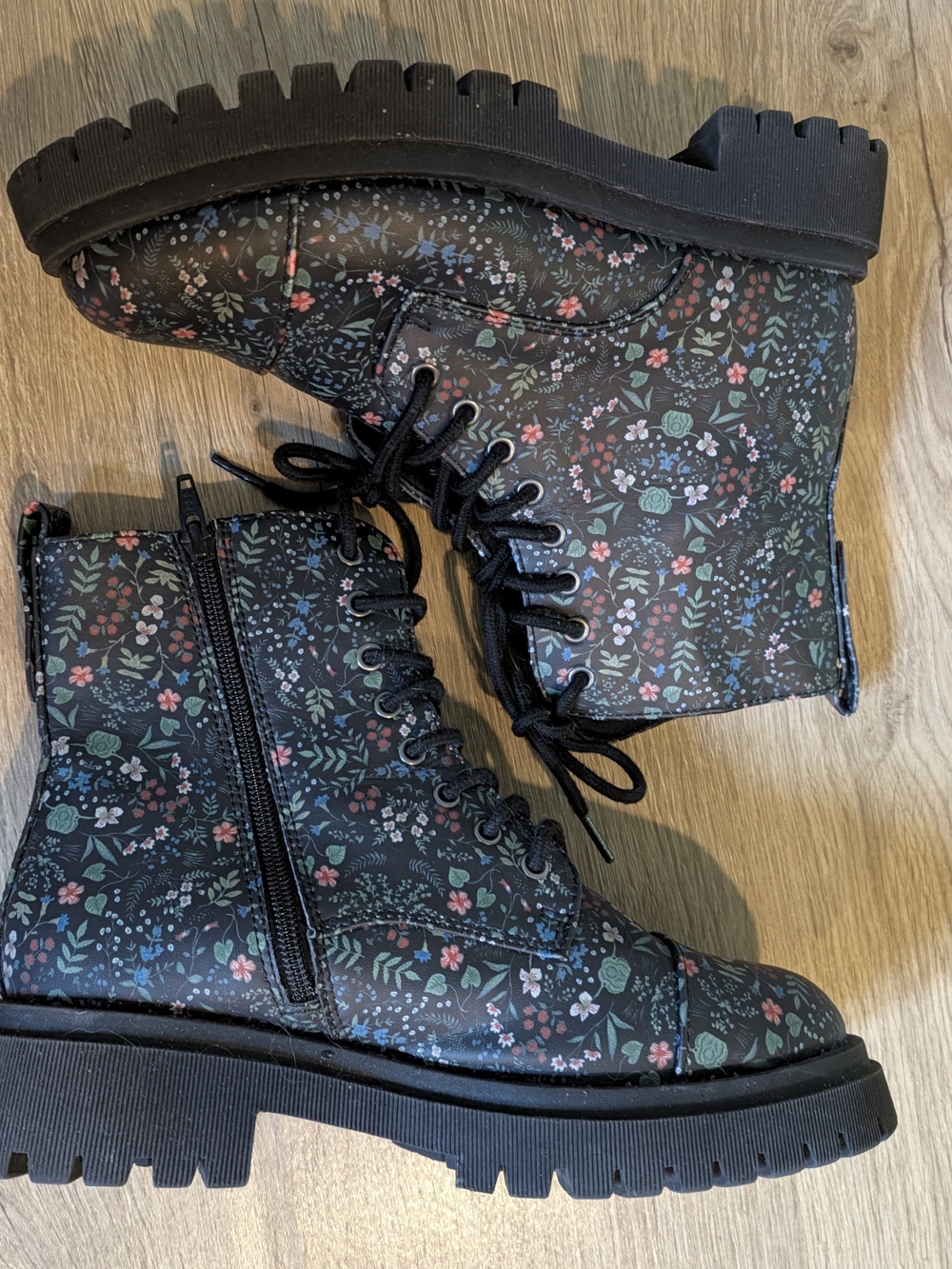 Women's Black Floral Combat Boots ✨